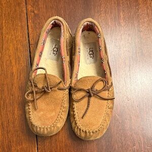 UGG Kids Brown Suede Moccasins with Bow